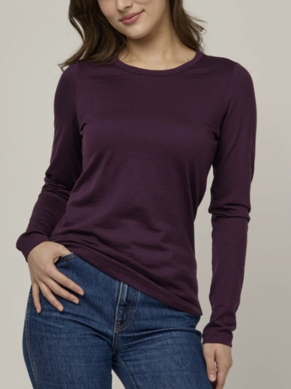 Wool& Sloan Signature Fitted Tee Long Sleeve Merino Wool Marionberry Size Medium